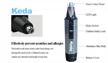 LEDライト付き防水ステンレススチール鼻毛・耳毛トリマー